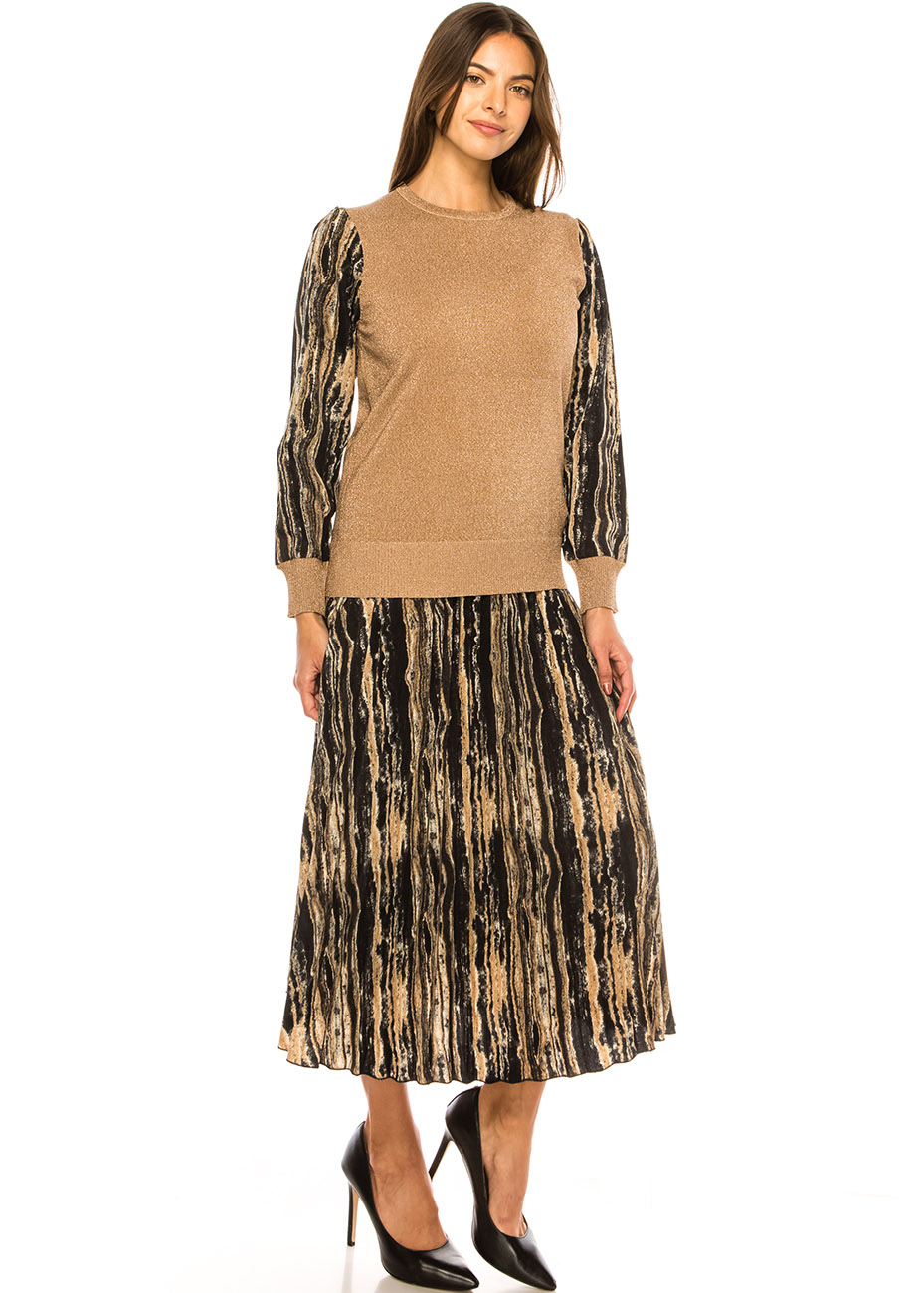 Golden Shimmer Knit & Abstract Sleeve Top