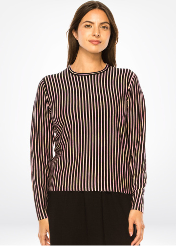 Striped Pink & Black Knit Top