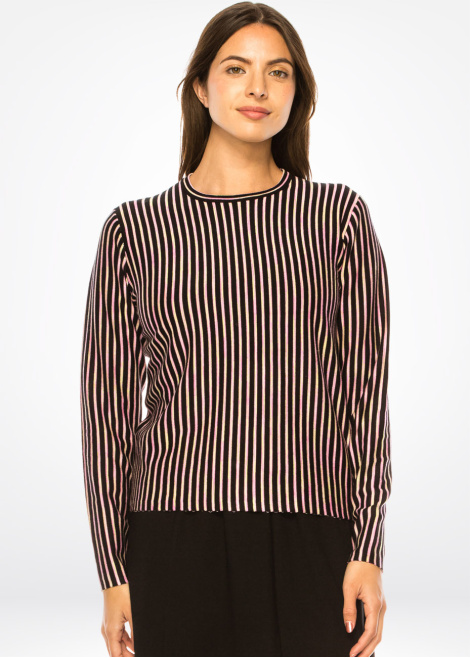Striped Pink & Black Knit Top