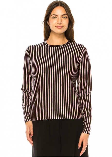 Striped Pink & Black Knit Top