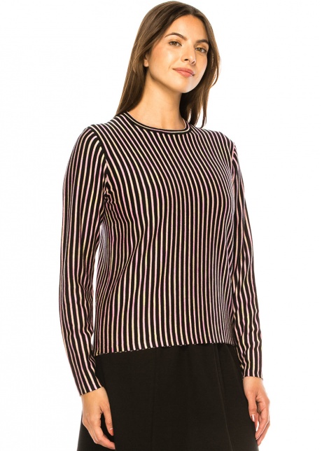 Striped Pink & Black Knit Top