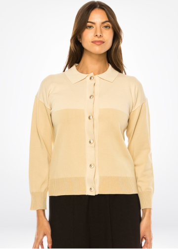 Classic Sand Collar Knit Cardigan
