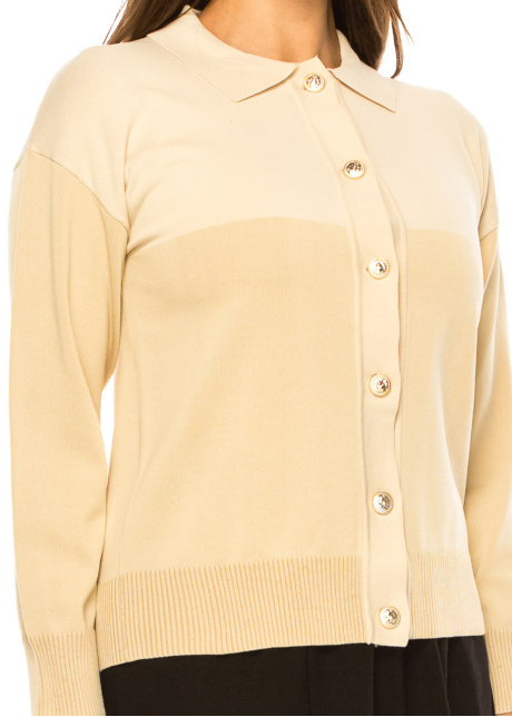 Classic Sand Collar Knit Cardigan
