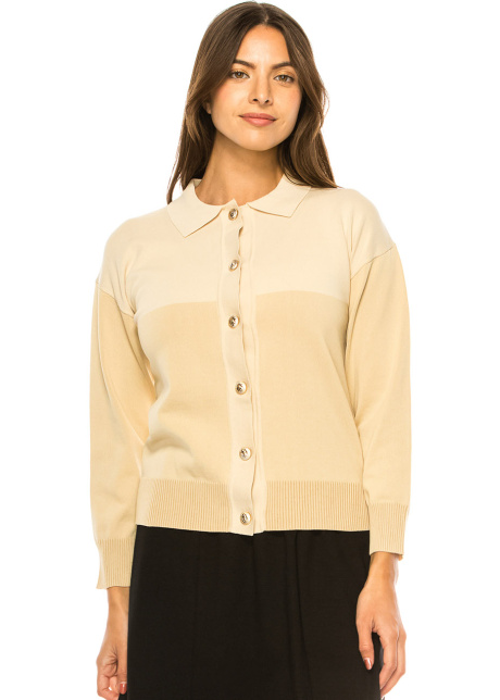 Classic Sand Collar Knit Cardigan