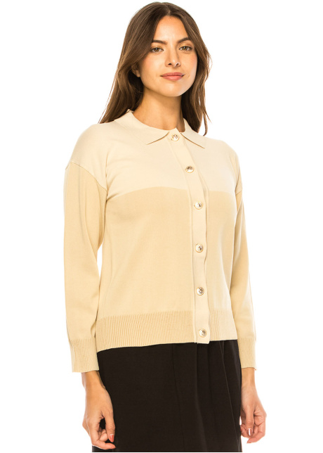 Classic Sand Collar Knit Cardigan