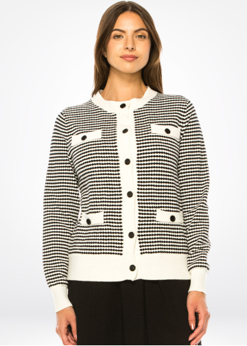 Contrast Charm Knit Cardigan with Pockets