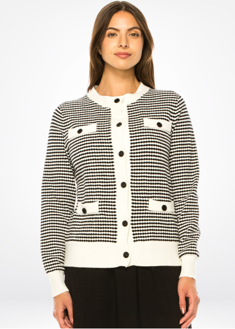 Contrast Charm Knit Cardigan with Pockets
