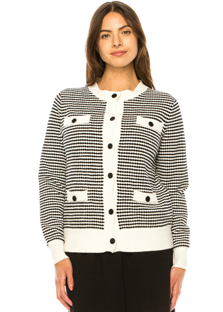 Contrast Charm Knit Cardigan with Pockets