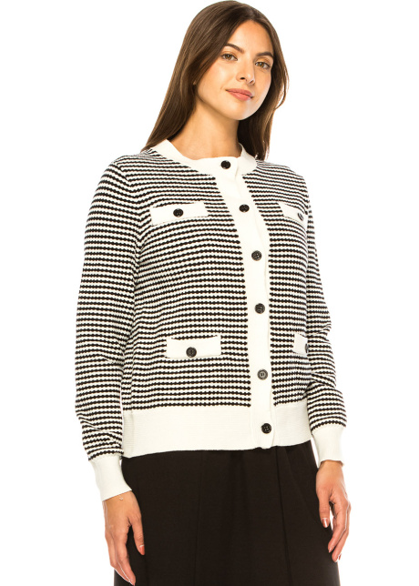 Contrast Charm Knit Cardigan with Pockets