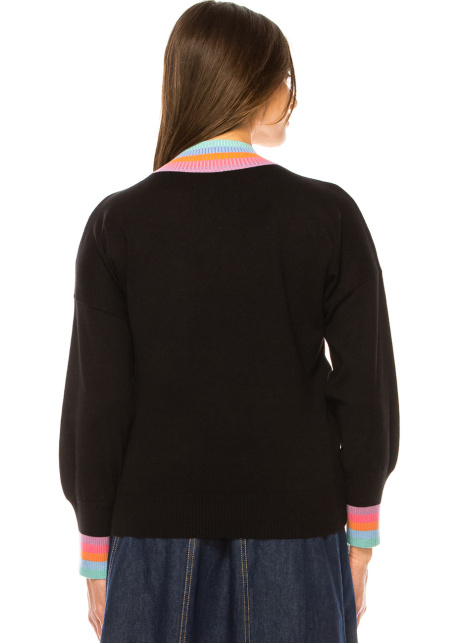 Rainbow Accent V-Neck Black Sweater