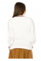 White V-Neck Sweater with Stripe Detail