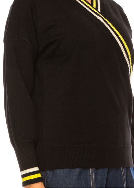 Yellow Trimmed Modest Black V-Neck Pullover