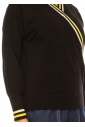 Yellow Trimmed Modest Black V-Neck Pullover