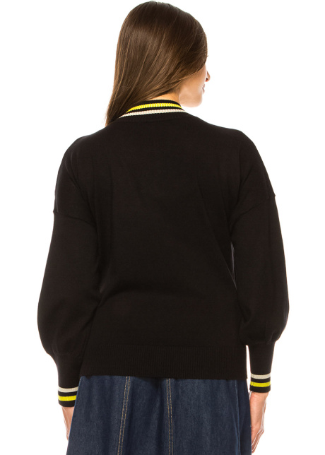 Yellow Trimmed Modest Black V-Neck Pullover