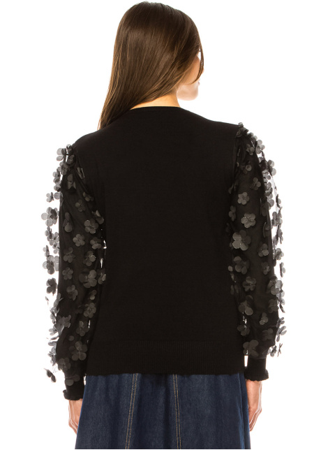 Black Sweater with Floral Sleeve Detail