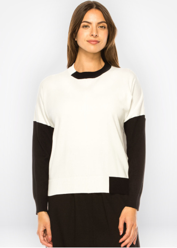 Black & White Knit Poise Sweater - Elegant Modesty