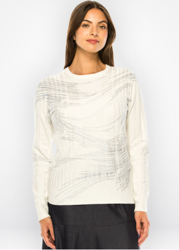 Abstract Art White Knit Pullover