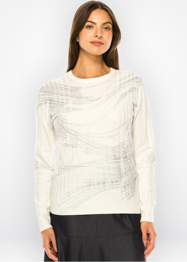 Abstract Art White Knit Pullover