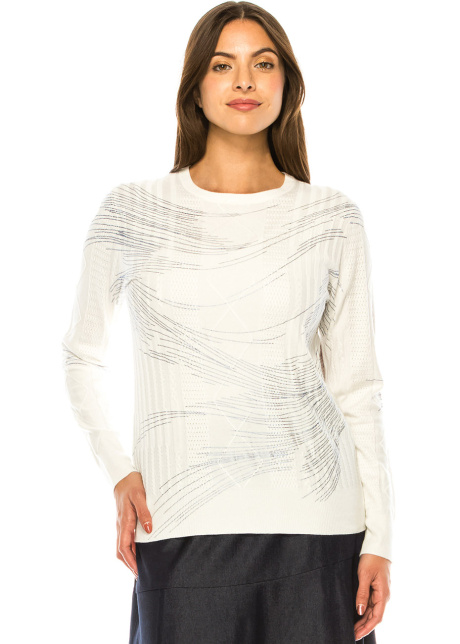 Abstract Art White Knit Pullover