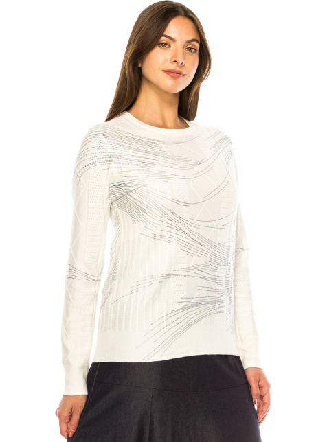 Abstract Art White Knit Pullover