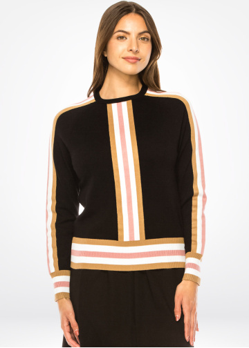 Pink Accented Black Knit Top