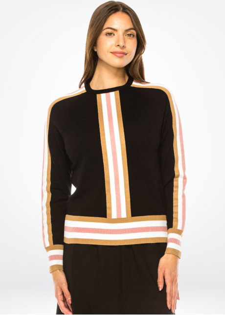 Pink Accented Black Knit Top