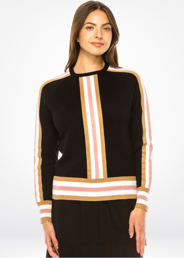 Pink Accented Black Knit Top