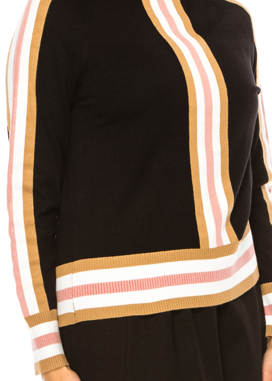 Pink Accented Black Knit Top