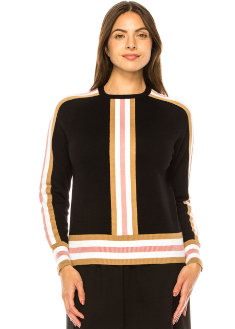 Pink Accented Black Knit Top