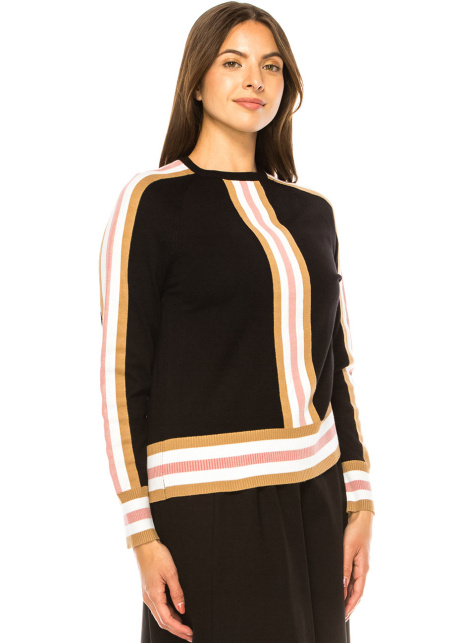Pink Accented Black Knit Top