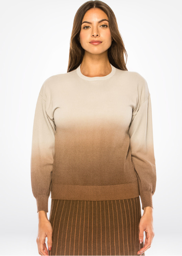 Beige to Brown Crew Neck Sweater