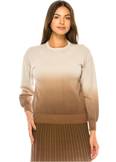 Beige to Brown Crew Neck Sweater