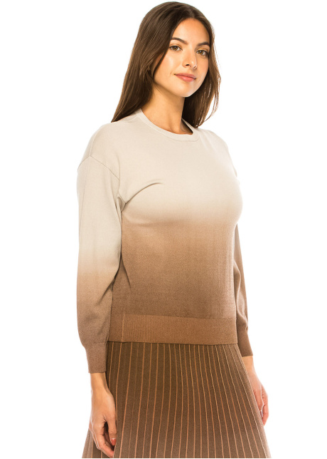 Beige to Brown Crew Neck Sweater