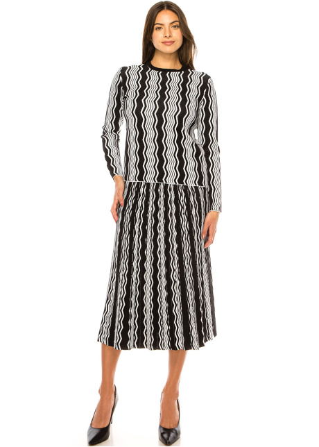 Op-Art Zigzag Midi Skirt