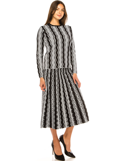 Op-Art Zigzag Midi Skirt