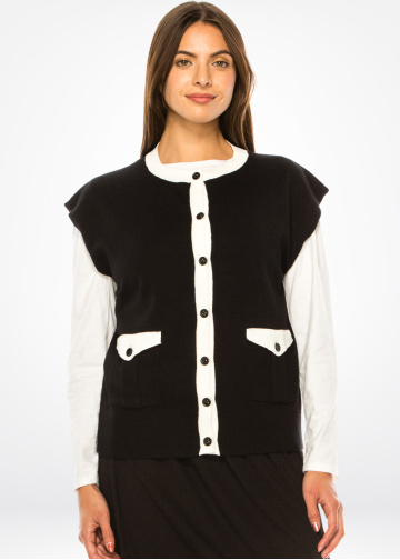 Black & White Trim Knit Vest