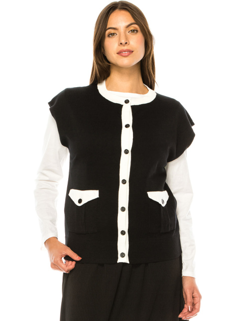 Black & White Trim Knit Vest
