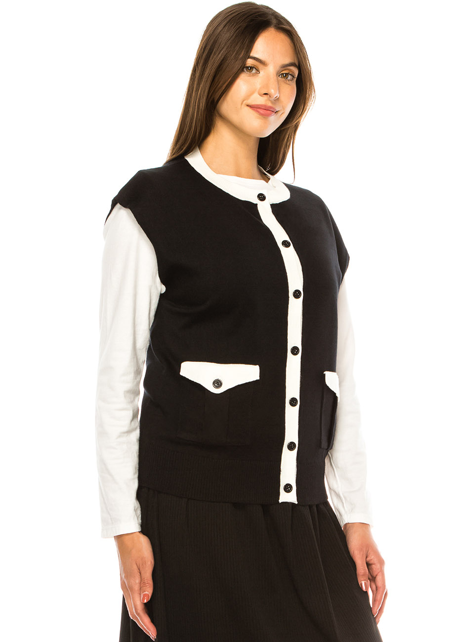Black & White Trim Knit Vest