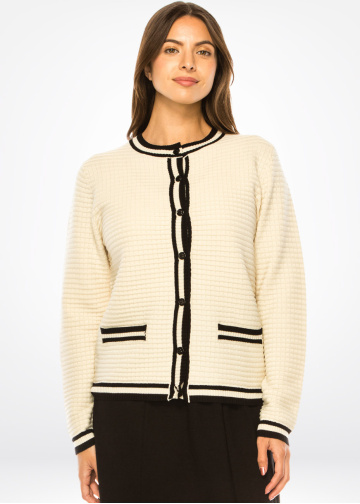 Creamy Cable Trim Cozy Cardigan