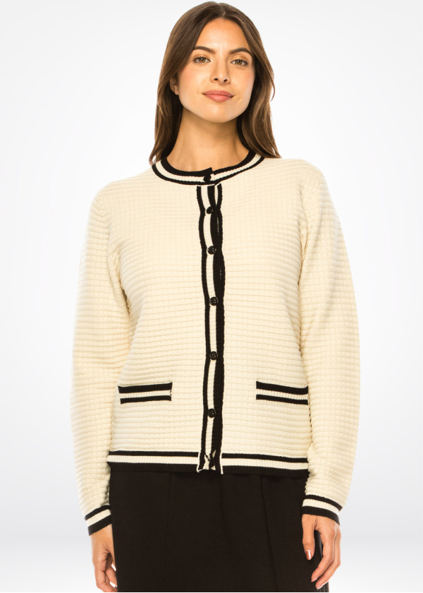 Creamy Cable Trim Cozy Cardigan