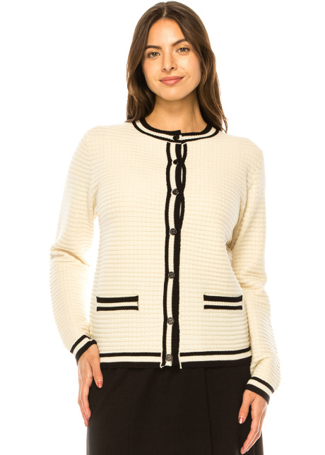 Creamy Cable Trim Cozy Cardigan
