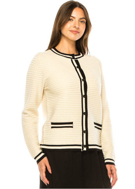 Creamy Cable Trim Cozy Cardigan