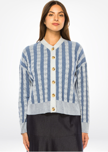 Sapphire Striped Cable Cardigan