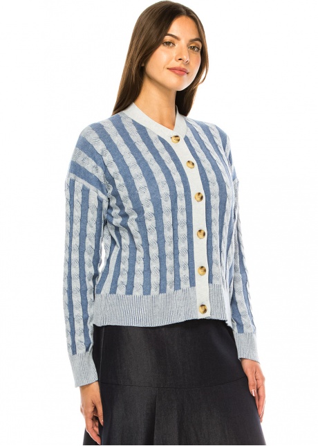 Sapphire Striped Cable Cardigan