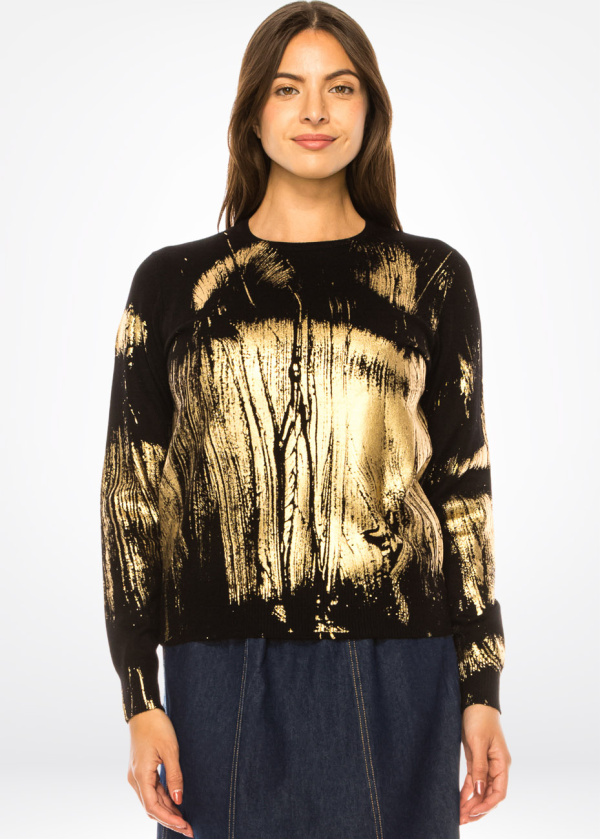 Golden Glimmer Black Knit Sweater