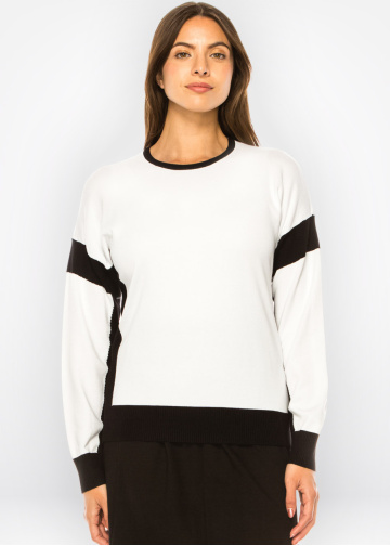 Classic Contrast Sweater – White with Black