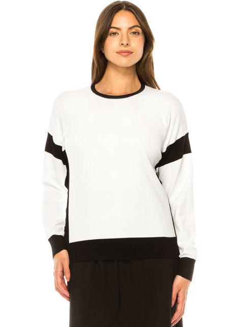Classic Contrast Sweater – White with Black