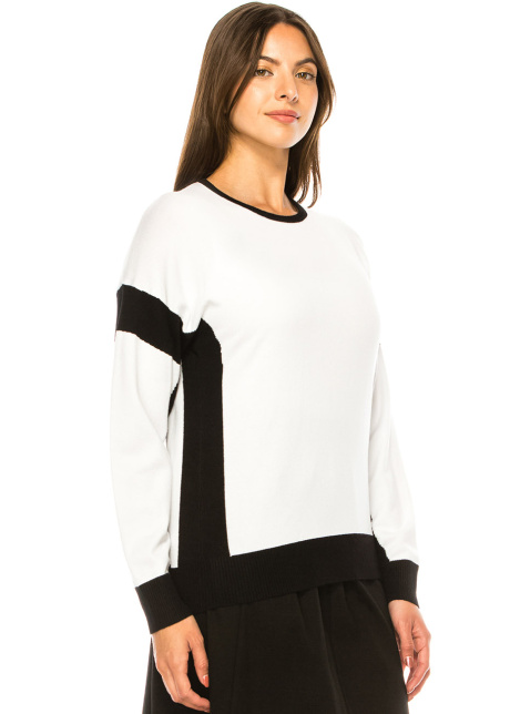 Classic Contrast Sweater – White with Black