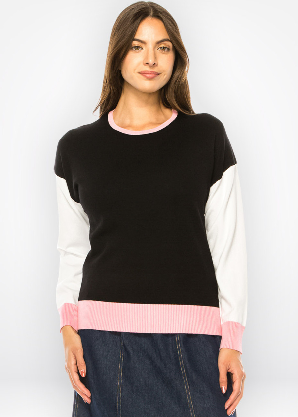 Elegant Trio-Tone Knit Pullover