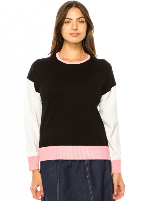 Elegant Trio-Tone Knit Pullover